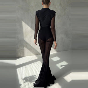 See Through Mesh Flare Pants