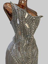 Load image into Gallery viewer, Silver Deco Crystal Fringe Gown