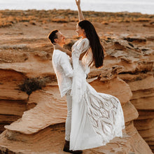 Load image into Gallery viewer, Long Split Bell Sleeves Boho Bridal Gowns