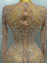 Load image into Gallery viewer, Shinny Rhinestone Stretch Mesh Transparent Dress