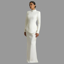 Load image into Gallery viewer, Cream High-Neck Tailored Maxi Dress