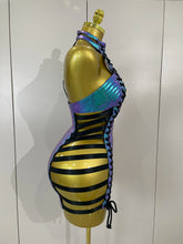 Load image into Gallery viewer, Black Leather Hollow Out Gothic Bandage Halter Short Dress