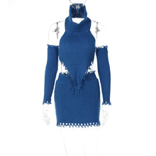 Load image into Gallery viewer, Turtleneck Backless Irregular With Gloves Crop Sweater Top Skirt