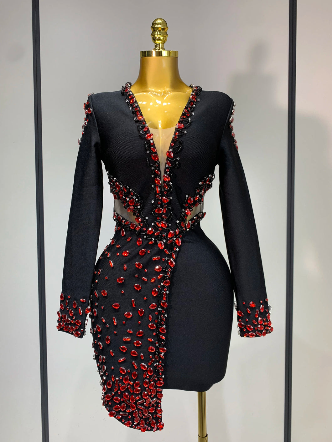 Luxury Birthday Women Celebrity Sexy Long Sleeve V Neck Rhinestone Black Bandage Dress 2025 Elegant Evening Club Party Dresses Black / L Luxury Birthday Women Celebrity Sexy Long Sleeve V Neck Rhinestone Black Bandage Dress 2025 Elegant Evening Club Party Dresses Black / L