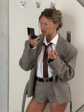 Load image into Gallery viewer, Casual Grid Lapel Shorts Set