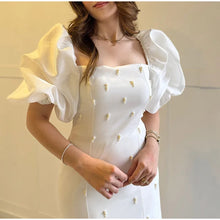 Load image into Gallery viewer, Elegant Puff Sleeve Pearl Long Dress