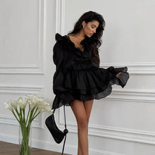 Load image into Gallery viewer, Solid Lace Up Ruffle Mini Vestido