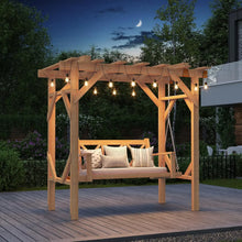 Load image into Gallery viewer, Cedar Wood Pergola Swing Bench 3-Seat