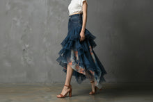 Load image into Gallery viewer, Denim Patchwork Ruffle Maxi Skirt