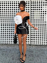 Load image into Gallery viewer, White Flower Black Mini Bodycon Bandage Dress