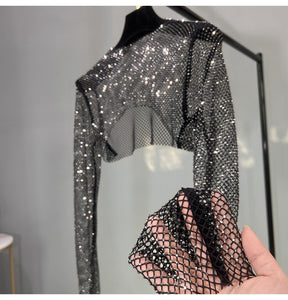 Fashion New Sexy Crystal Short T-shirt