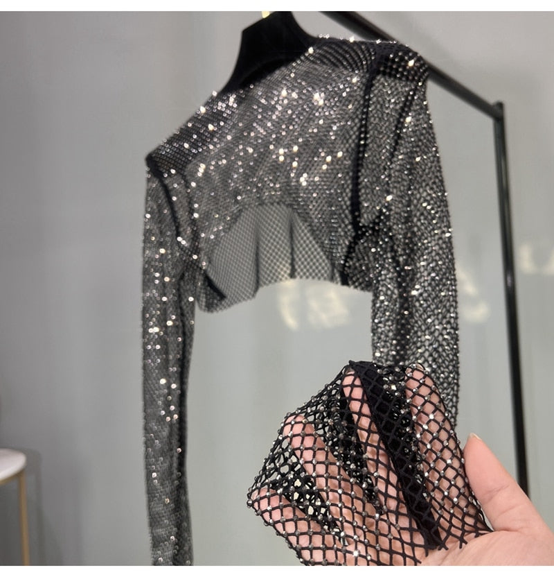 Fashion New Sexy Crystal Short T-shirt