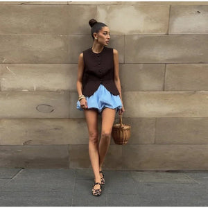 Casual Sleeveless Vests Skirts Suits