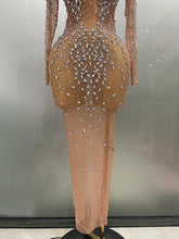 Load image into Gallery viewer, Shinny Rhinestone Stretch Mesh Transparent Dress