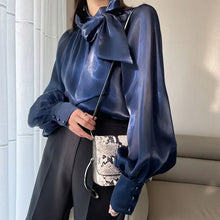 Load image into Gallery viewer, Satin Blouses Stylish Big Bow Shirt