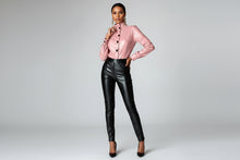 Load image into Gallery viewer, High Neck PU Leather Long Sleeve Blouse