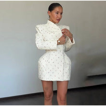 Load image into Gallery viewer, White Waist Cinching Floral Shoulder Pad Blazer