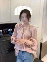 Load image into Gallery viewer, Satin Blouses Stylish Big Bow Shirt