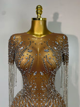 Load image into Gallery viewer, Luxury Sparkly Rhinestones Tassel Transparent Mesh Stretch  Dress