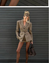 Load image into Gallery viewer, Retro Plaid Wide oulder Suit Skirt Set