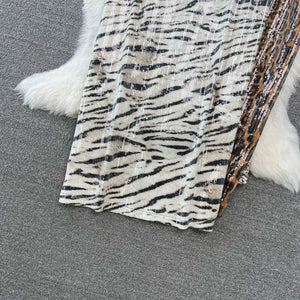 Leopard Print PU Leather Skirt