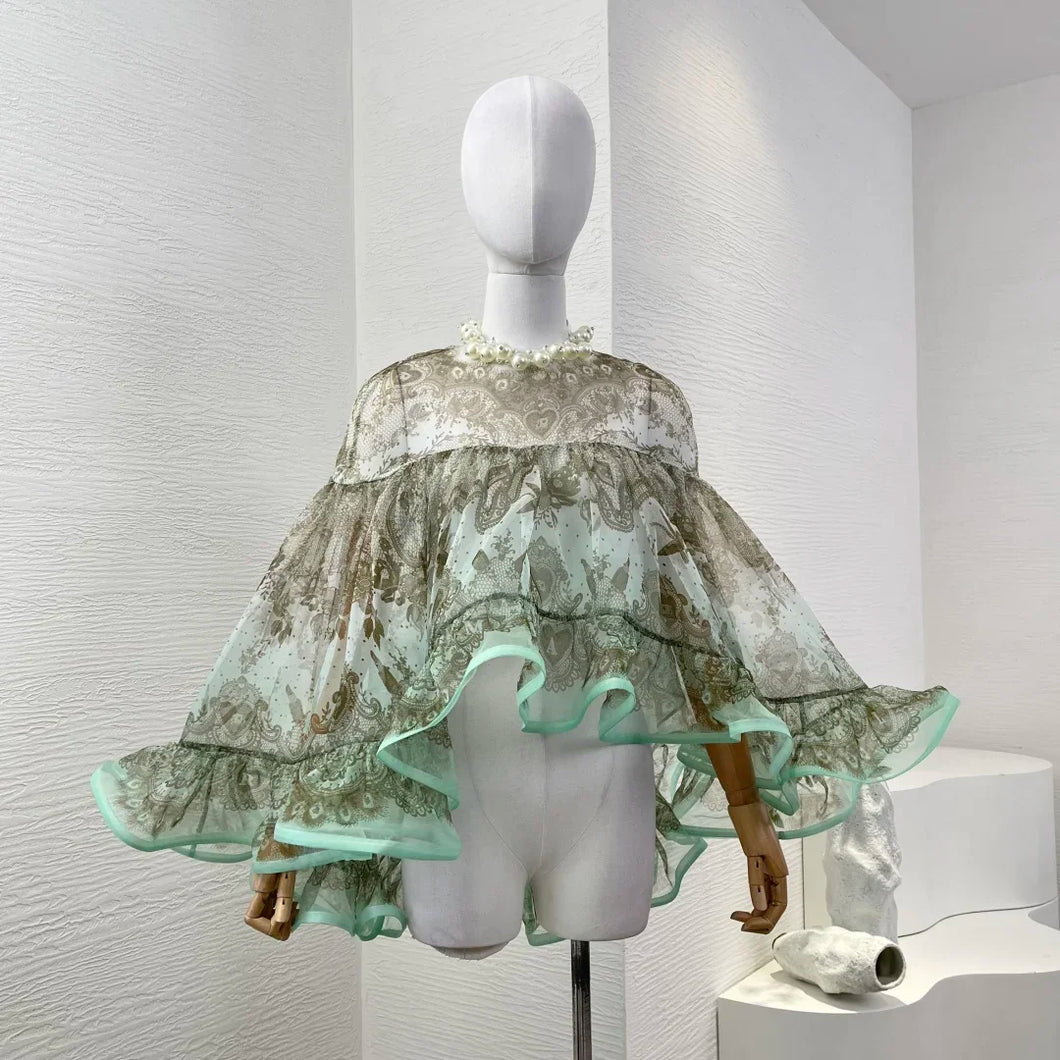 Pure Silk Mint Green Pearl  Skirt Set