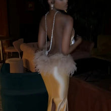 Load image into Gallery viewer, Golden Siren Feather Backless Gown