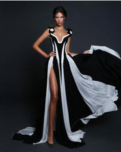 Load image into Gallery viewer, White and Black Bandage long Dress