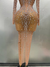 Load image into Gallery viewer, Shinny Rhinestone Stretch Mesh Transparent Dress