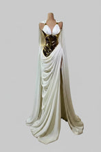 Load image into Gallery viewer, Gold Design Formal Dress With Cape