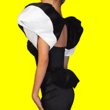 Load image into Gallery viewer, Black And White Satin Short Puffy Sleeves