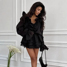 Load image into Gallery viewer, Solid Lace Up Ruffle Mini Vestido
