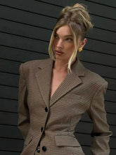 Load image into Gallery viewer, Retro Plaid Wide oulder Suit Skirt Set