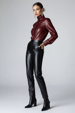 Load image into Gallery viewer, High Neck PU Leather Long Sleeve Blouse