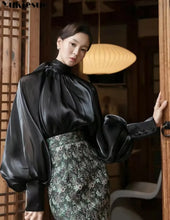Load image into Gallery viewer, Satin Blouses Stylish Big Bow Shirt