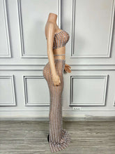Load image into Gallery viewer, Sparkly Crystals Strapless Crop Top Long Skirt Set