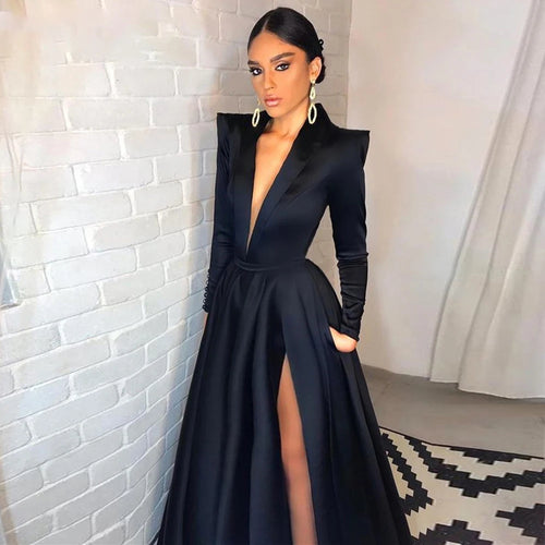 Evening Dress Side Split V-Neck Long Sleeves