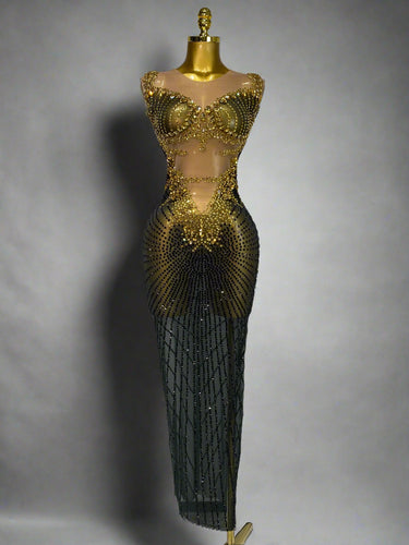 Sexy Sparkly Rhinestones Sleeveless Long Dress