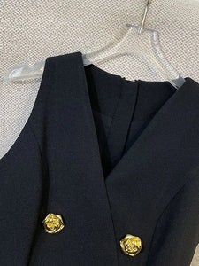 French Socialite Sweet Sleeveless Black Dress
