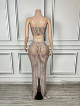 Load image into Gallery viewer, Sparkly Crystals Strapless Crop Top Long Skirt Set