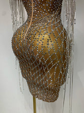 Load image into Gallery viewer, Luxury Sparkly Rhinestones Tassel Transparent Mesh Stretch  Dress