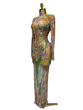 Load image into Gallery viewer, Colorful Rhinestone Mesh Maxi Dress / Luxury Vacation, Birthday &amp; Resort Dress