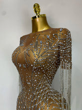 Load image into Gallery viewer, Luxury Sparkly Rhinestones Tassel Transparent Mesh Stretch  Dress