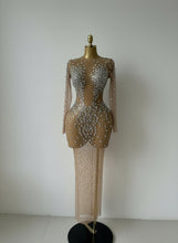 Load image into Gallery viewer, Shinny Rhinestone Stretch Mesh Transparent Dress
