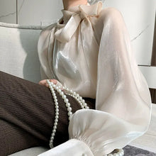 Load image into Gallery viewer, Satin Blouses Stylish Big Bow Shirt