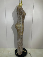 Load image into Gallery viewer, Rhinestones Tassel Transparent Mesh Stretch Dress