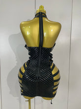 Load image into Gallery viewer, Black Leather Hollow Out Gothic Bandage Halter Short Dress