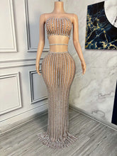 Load image into Gallery viewer, Sparkly Crystals Strapless Crop Top Long Skirt Set
