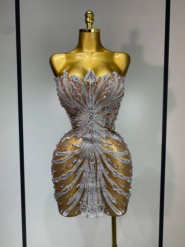 Strapless Rhinestones  Mini Dress