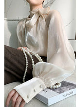 Load image into Gallery viewer, Satin Blouses Stylish Big Bow Shirt